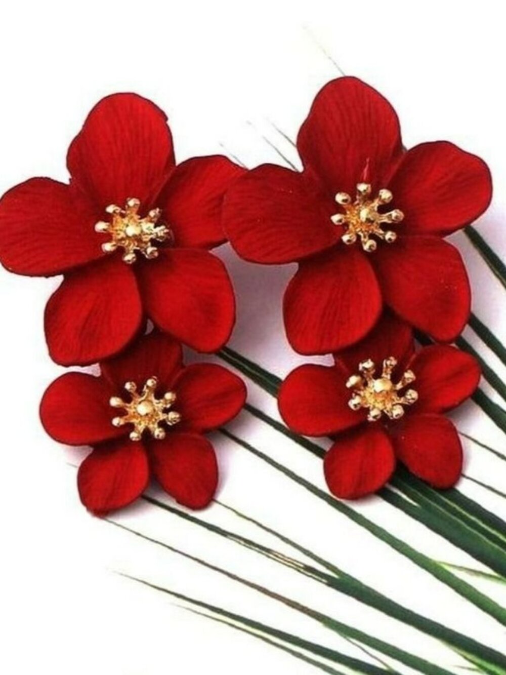 Thalia Blooms Florets Wine Red Tiered Flower Earrings Gift Packaged